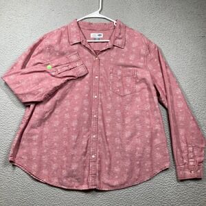 Old Navy Button Up Shirt Womens XXL Light Red Floral Classic Fit Comfy Cotton